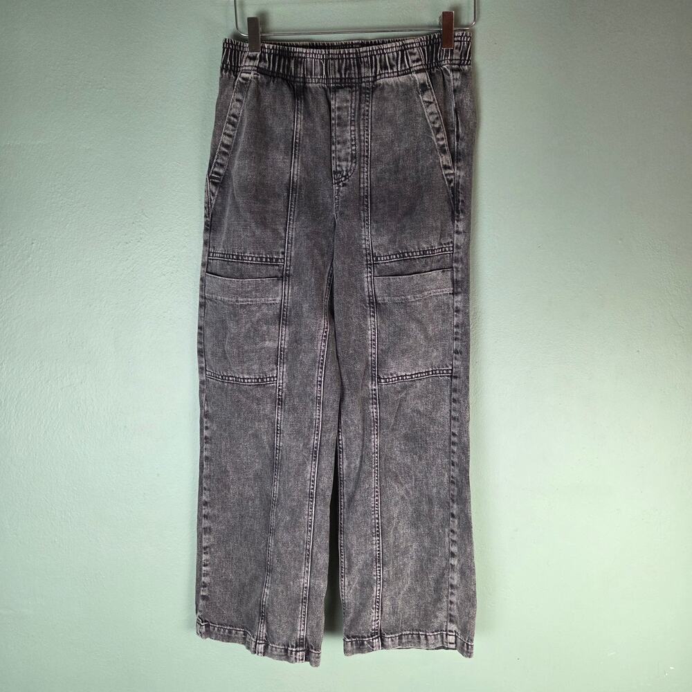 Gap Denim Womens XS High Rise Wide Leg Utility Jeans Faded Gray Black Wash